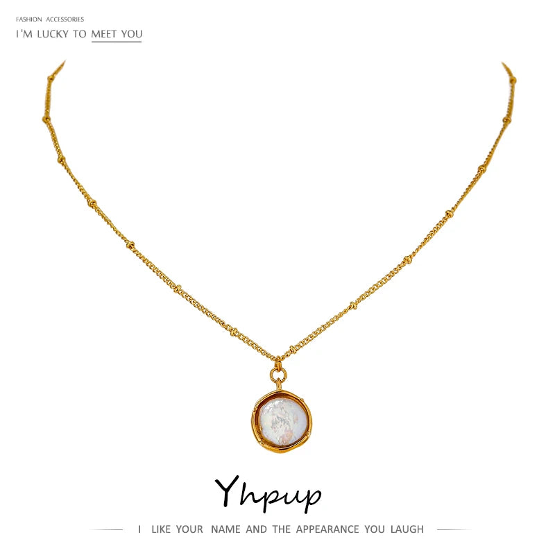 Yhpup Stainless Steel Exquisite Natural Pearl Pendant Necklace for Women High Quality 18 K Chain Choker Fashion Jewelry Party
