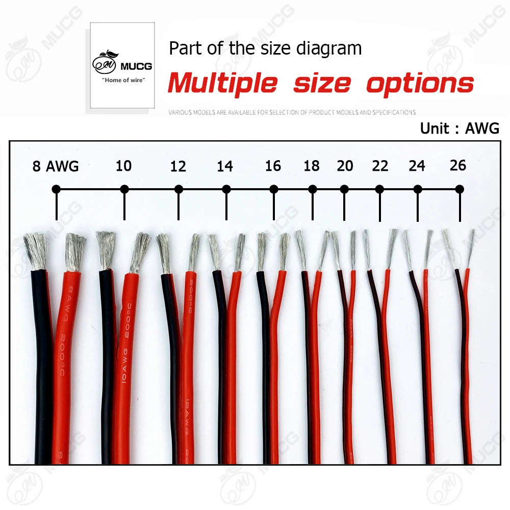 2 pin cable or Black Red Silicone wire Automotive Led lamp Electric cables 26 24 22 20 18 awg 18awg 16awg 14awg 12awg 10awg 8awg
