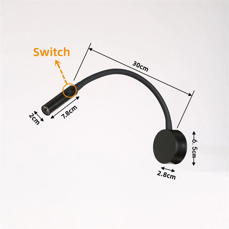 Modern LED Reading Wall Lamp 1W/3W Flexible Hose Bedside Wall Mounted Sconce Bedroom Study Book Wall Light With Switch AC85-265V