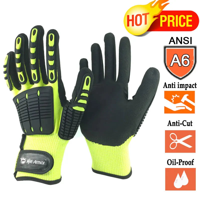 NMSafety Cut Resistant Work Gloves ANSI A6 Anti-Vibration Full Finger, Size L