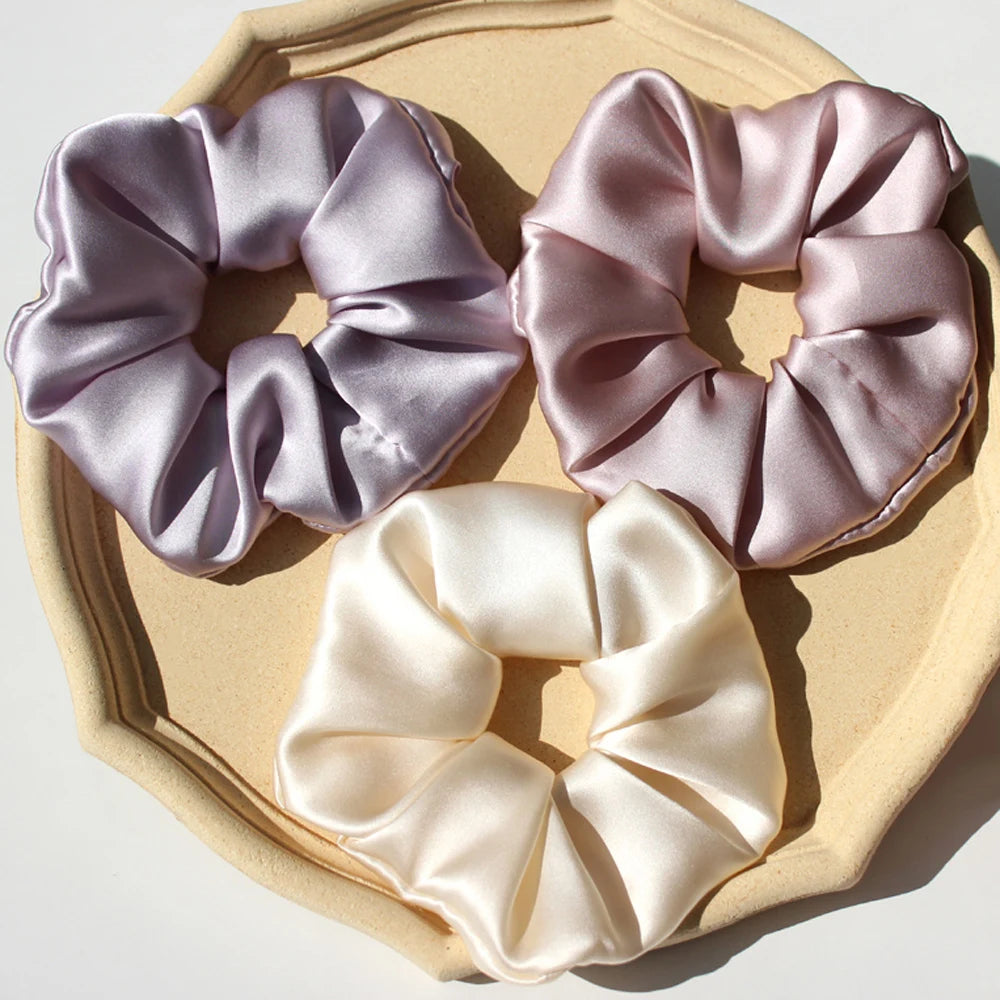 Mulberry Silk Oversized Scrunchie Hair Tie 6cm Elastic Ponytail Holder, Baby Blue