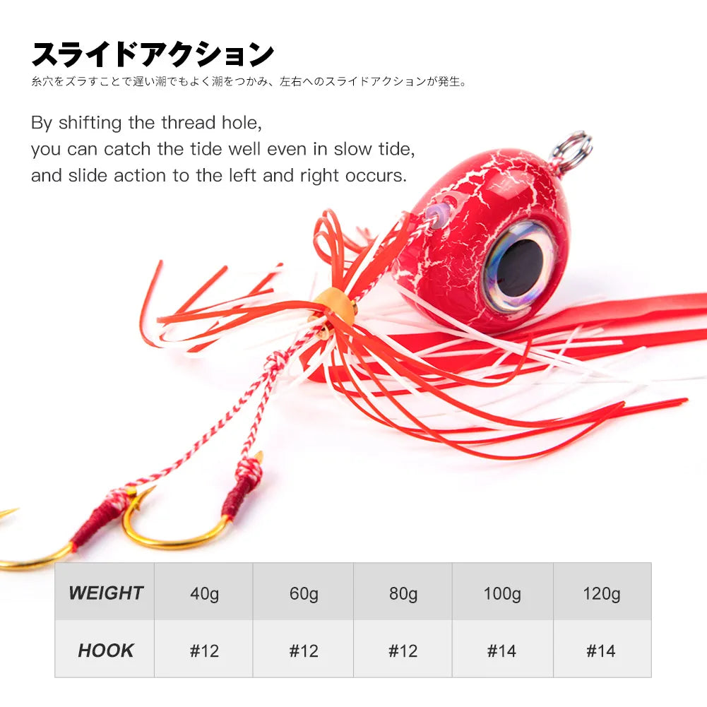 NOEBY Tai Rubber Kabura Jig Lure Set 4pcs Saltwater Snapper Jig Heads 40-120g