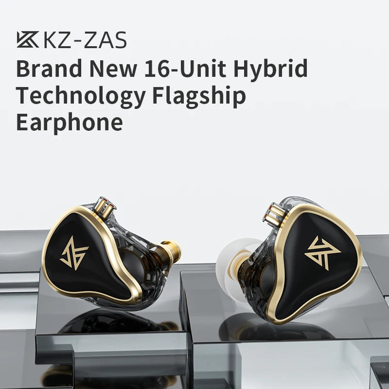 KZ ZAS Earphones 7BA+1DD Dynamic Hybrid Wired Headphones HiFi Bass Sport Headset With Microphones in Ear Monitors