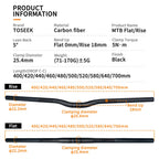 TOSEEK Full Carbon Handlebar 25.4mm Folding Bike Horizontal Handle Bar 400-700MM Matt Black Ultralight Bicycle Straight Handleba