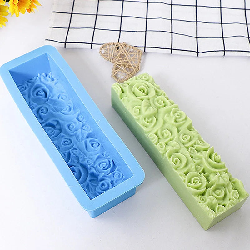 Rectangular Rose Flower Silicone Soap Mold Flexible Toast Loaf Cake Chocolate Fondant Mould Handmade Soaps Making Tool