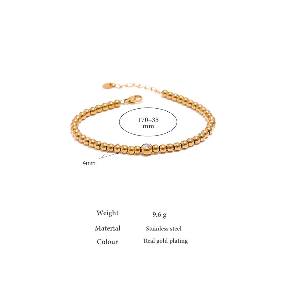 Yhpup Stainless Steel Bead Chain Bangle Bracelet Cubic Zirconia Jewelry Trendy Golden Metal Waterproof Bracelet браслеты женские