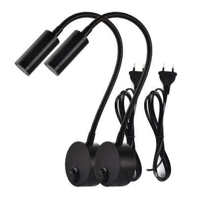 2pcs светильн Hotel Bedside Working Study Reading Wall Lamp sconces 3W Book Lamp Night light fixtures Spot LED EU US Plug Cord