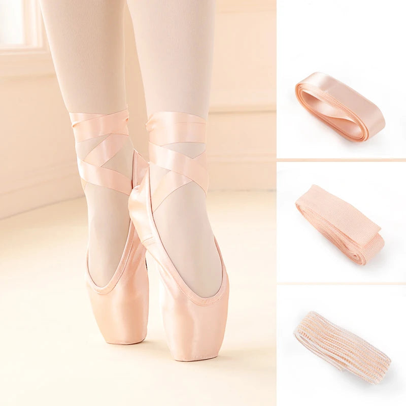 Professional Ballet Pointe Shoes With Genuine Leather Sole Women Satin Ballet Shoes With Ribbons For Professional Ballerina