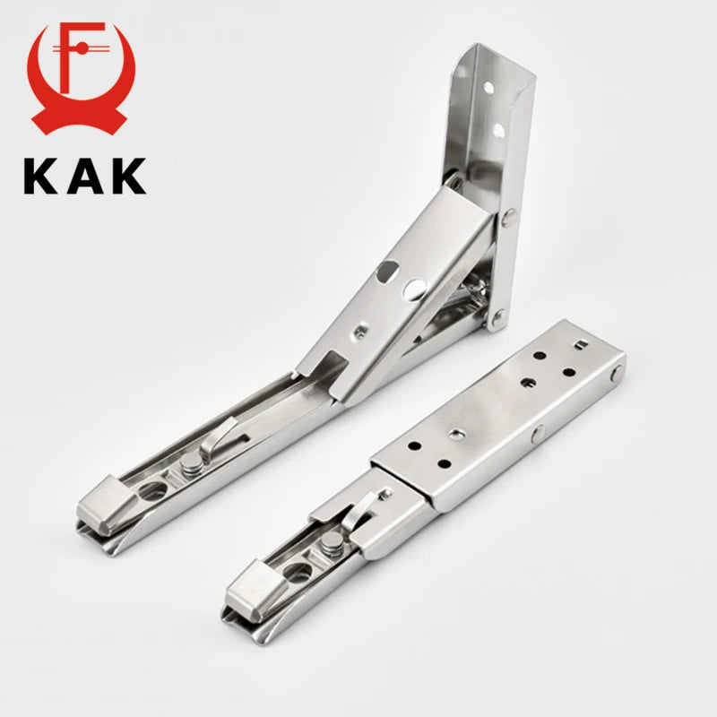 KAK 2pcs Folding Shelf Brackets Heavy Duty Stainless Steel Collapsible Shelf Bracket for Table Work Space Saving DIY Bracket
