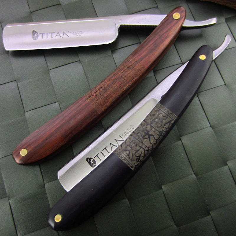 Titan straight razor with wood handle, stainless steel men's shaving tool, 1pc