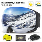 COPOZZ Magnetic Ski Goggles with Quick-Change Lens and Case Set 100% UV400 Protection Anti-fog Snowboard Goggles for Men & Women
