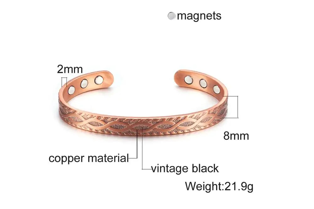 Vinterly Pure Copper Bracelets Men Magnetic Arthritis Relief Adjustable Magnets Cuff Banglse Health Energy Jewelry Women Men