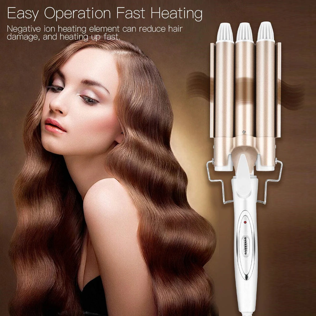 Professional 3 Barrel Curling Iron Wand Fast Heating Tourmaline Ceramic Hair Waver Styling Tool for Beautiful Waves