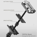 YINTAL Adjustable Butterfly Open Double Edge Safety Razor Set Matte BLACK Brass Razors 1 Razor 1 Base 5 Blades