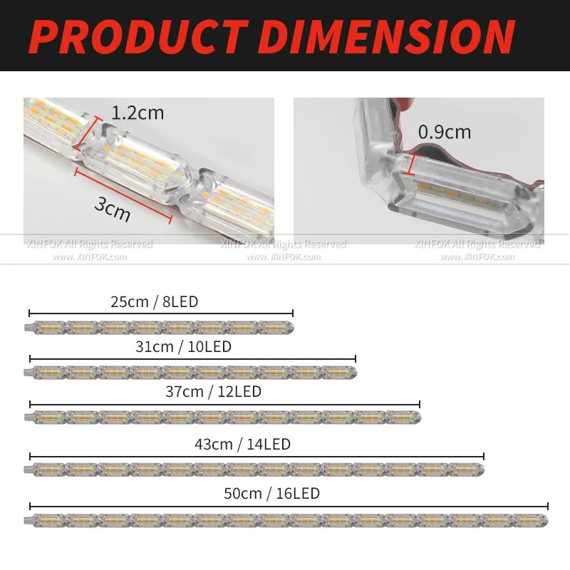 2pcs White Amber Flexible LED Strip LED DRL Daytime Running Light Waterproof Sequential Daylight  RED Brake Turn Signal lights