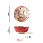 1pc/cute rabbit hand-painted bowl and plate underglaze ceramic household soup bowl commercial hotel noodle bowl fruit salad bowl