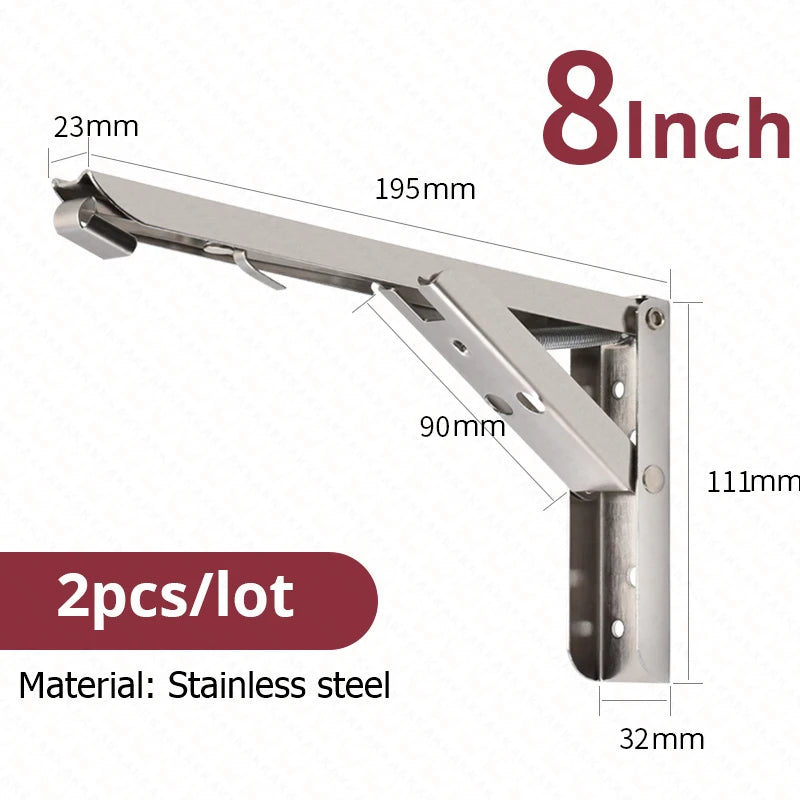 KAK 2pcs Folding Shelf Brackets Heavy Duty Stainless Steel Collapsible Shelf Bracket for Table Work Space Saving DIY Bracket