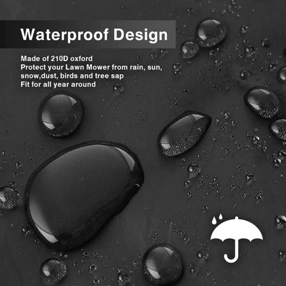 210D Outdoor Lawn Mower Cover Polyester Oxford Cloth Waterproof UV Protection Universal With Drawstring Black