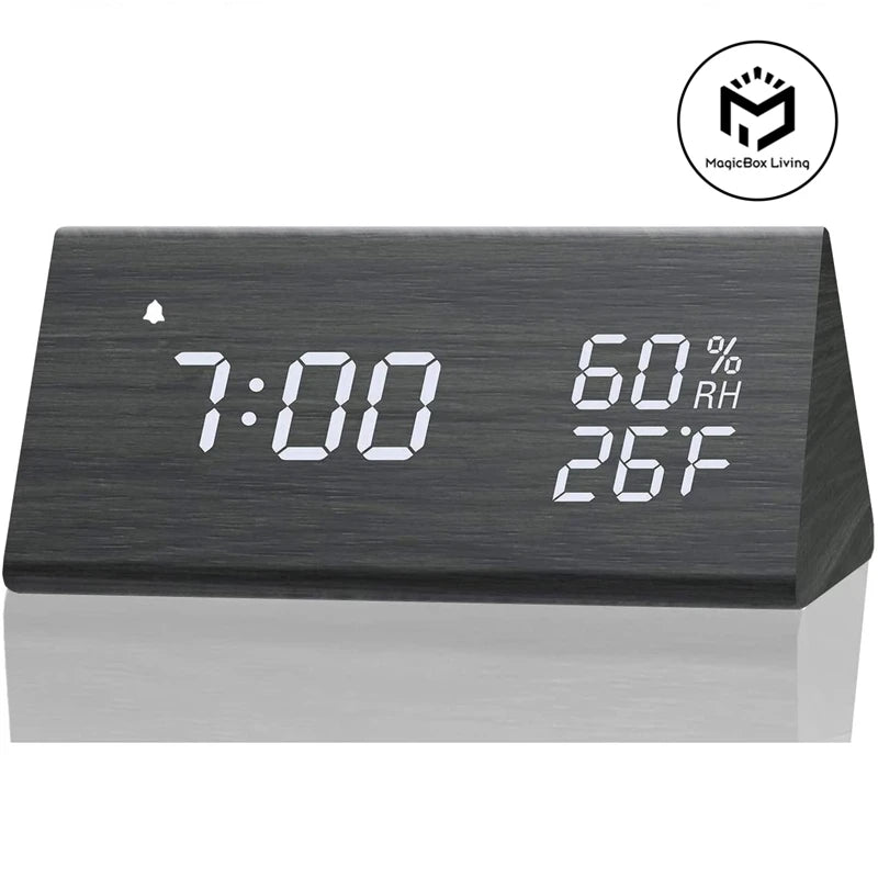 LED Bedside Alarm Clock with Sound Control Night Light USB Charging Temperature Display