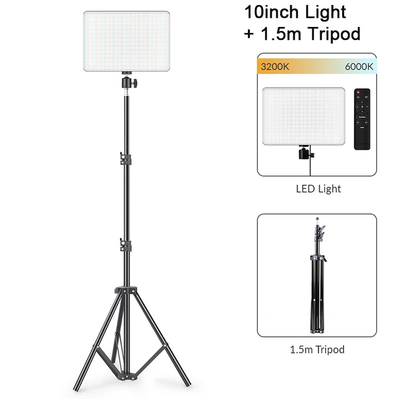 10inch LED Video Light Panel Kit EU Plug 2700K-5700K Photography Lighting With Tripod Arm Stand For Live Stream Video Photo Lamp