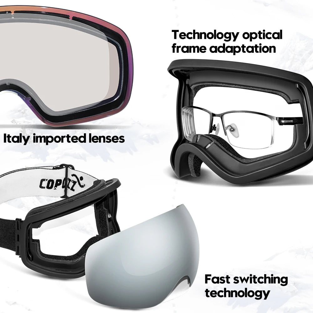 COPOZZ Outdoor Sports Ski Goggles UV400 Protection Ski Mask Male Female Anti-Fog Big Face Snow Glasses Snowboard Skiing Eyewear