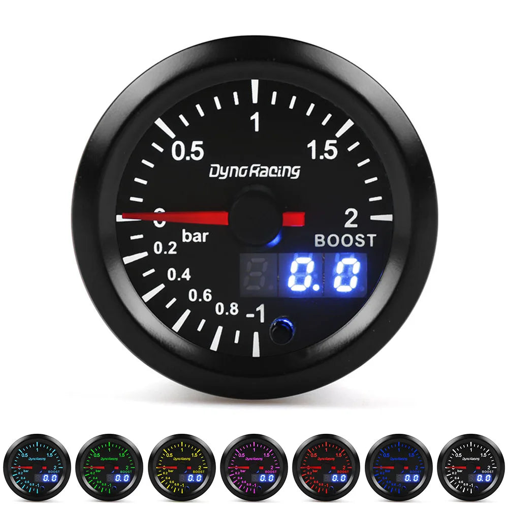 Dynoracing Dual Display 52MM 7 Colors Turbo boost gauge 2Bar Boost meter with stepper motor Boost sensor