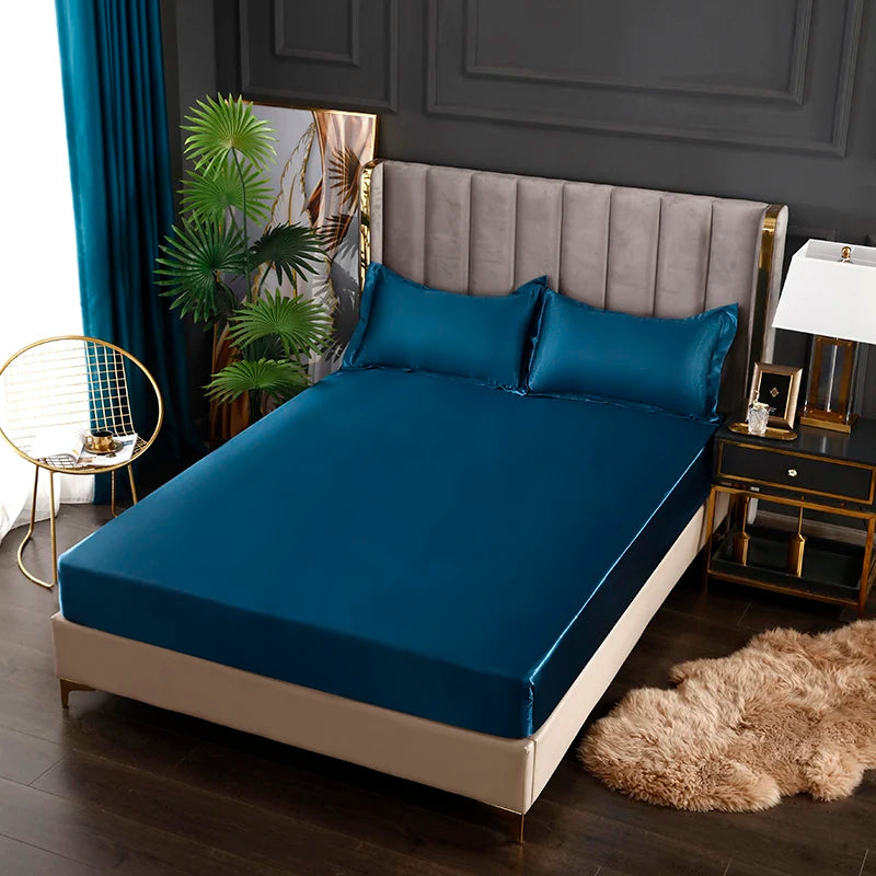 Satin Sheets Fitted Sheet Solid Color Rayon Mattress Cover Elastic Band Bed Sheet King 200x200 200x220 No Pillowcase Beddings