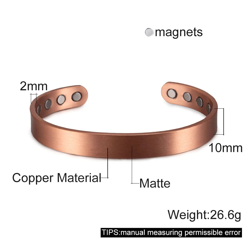 Vinterly Pure Copper Bracelets Men Magnetic Arthritis Relief Adjustable Magnets Cuff Banglse Health Energy Jewelry Women Men