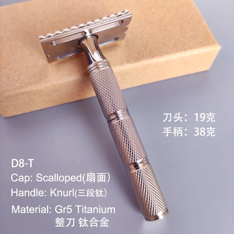DSCosmetic Knurl Safety Razor Handle, 316L Stainless Steel or Gr5 Titanium
