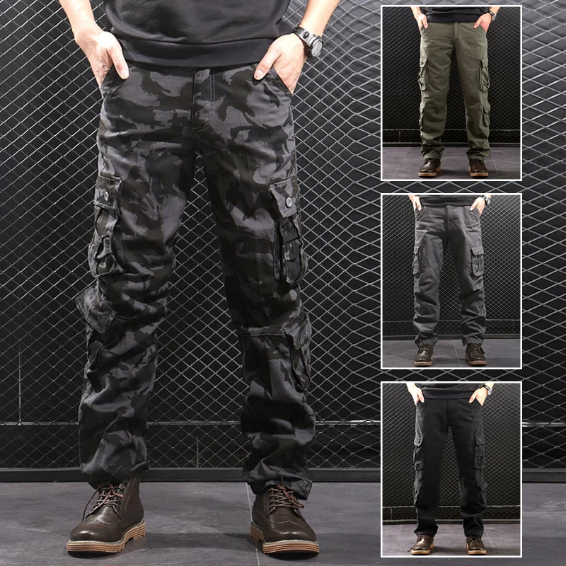 Men's Cargo Jogger Pants Loose Fit Hiking Sweatpants, Army Green/Yellow, Sizes 29-44