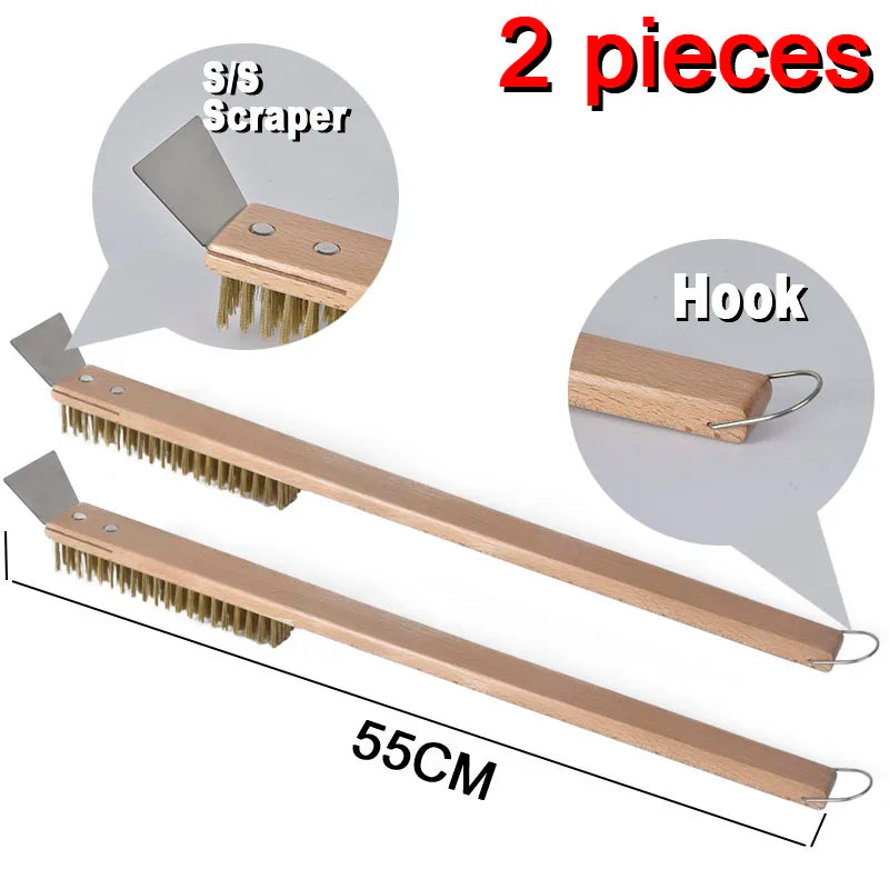 SHANGPEIXUAN Professional Pizza Oven Copper Brush Scraper Household Grill Brass Cleaning Brush with 21 inch Aluminium Handle