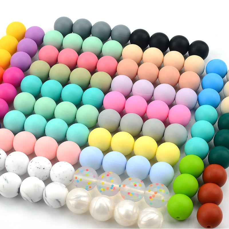 LOFCA 100Pcs/lot 12MM Round Shape Silicone Beads Used in jewelry making Necklace Bracelets Keychain Jewelry accessories
