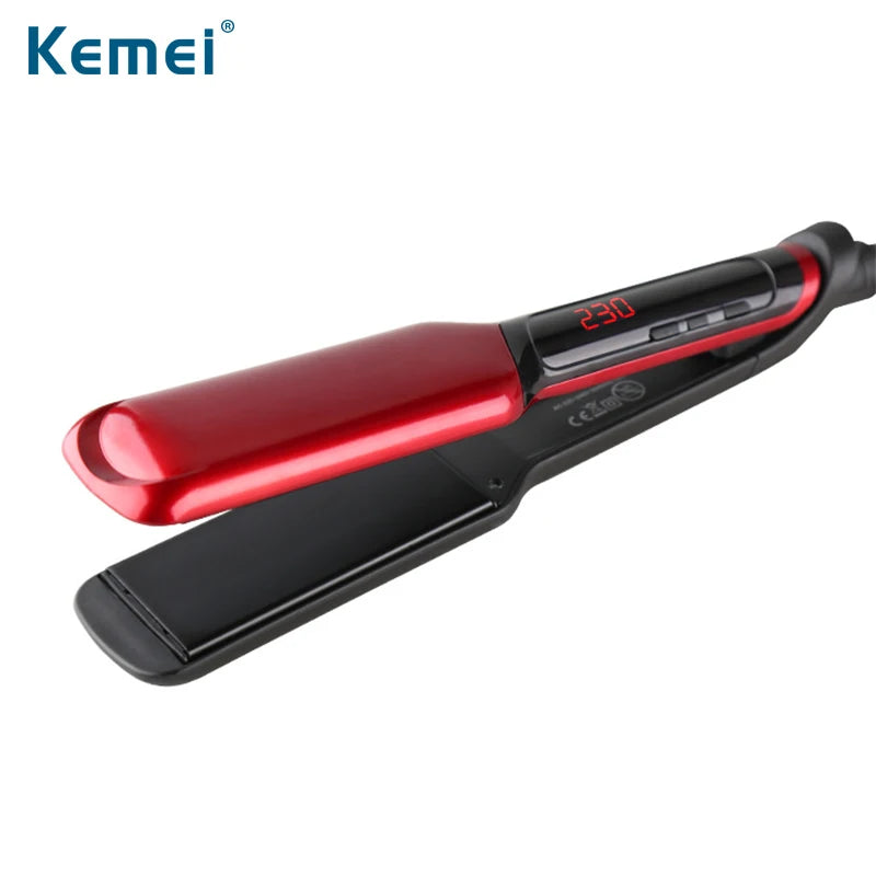 Kemei Professional Hair Straightener Irons LED Display Ceramic Flat Iron Wide Plates Chapinha Para Cabelo Adjustable Temperature