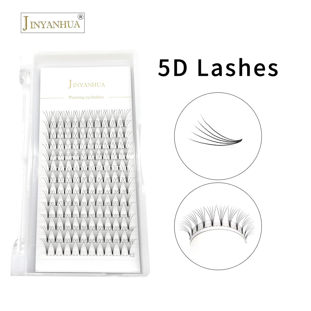 JINYANHUA Pre-Made Volume Lash Extension Fans Short Stem 0.07mm C/D Curl 8-15mm