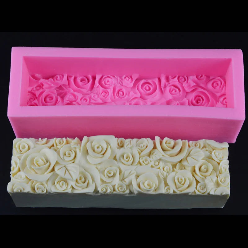 Rectangular Rose Flower Silicone Soap Mold Flexible Toast Loaf Cake Chocolate Fondant Mould Handmade Soaps Making Tool
