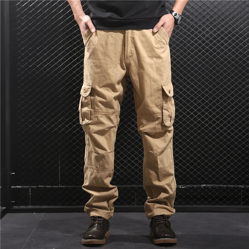 Men's Cargo Jogger Pants Loose Fit Hiking Sweatpants, Army Green/Yellow, Sizes 29-44