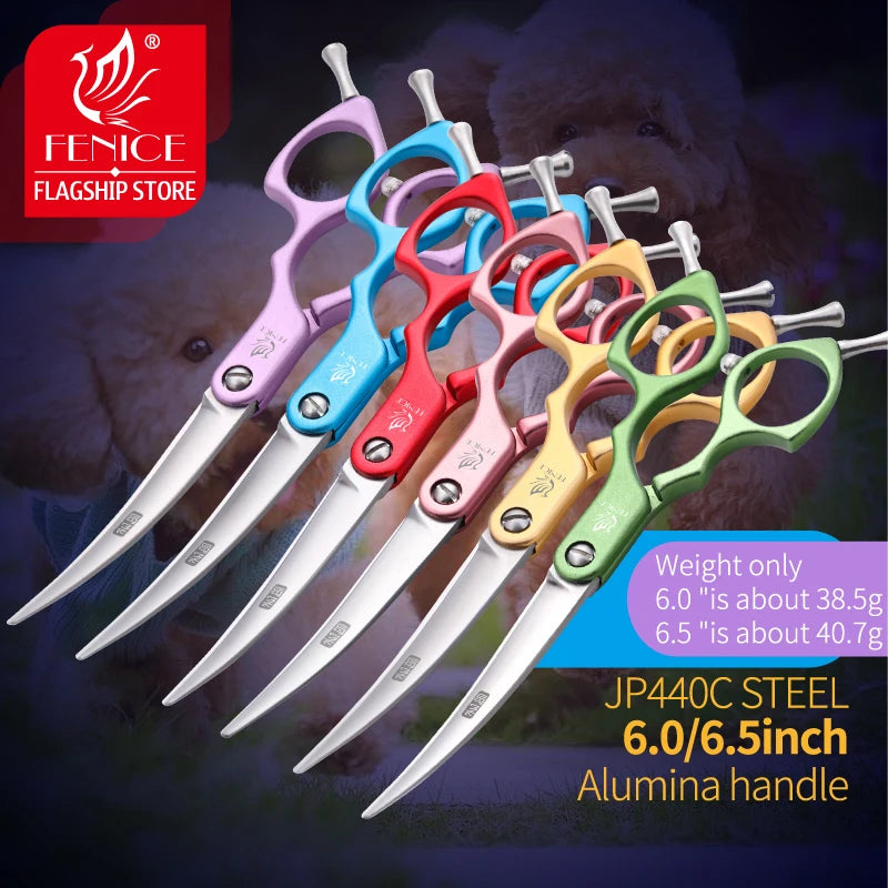 Fenice Curved Pet Grooming Scissors 6.0 or 6.5 in, JP440C/VG10 Steel, Color Options