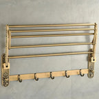 Aluminum Foldable Antique Brass Bath Towel Rack Active Bathroom Towel Holder Double Towel Shelf With Hooks Bathroom Accessories