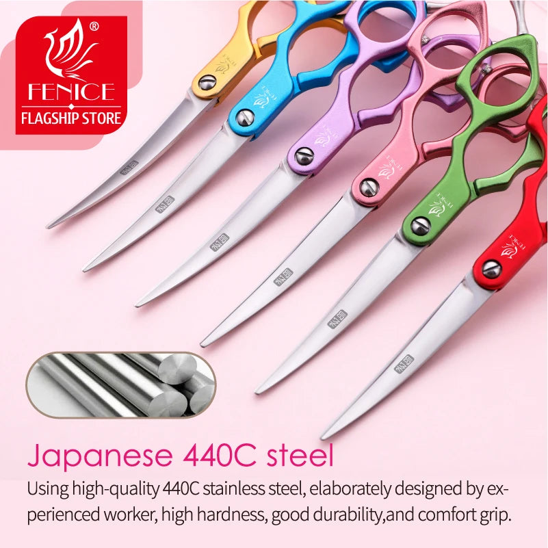 Fenice Curved Pet Grooming Scissors 6.0 or 6.5 in, JP440C/VG10 Steel, Color Options