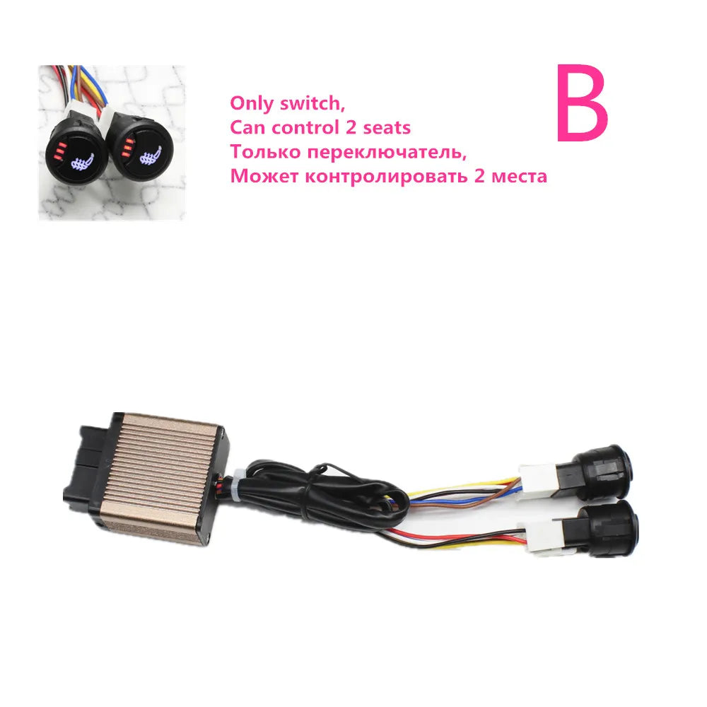 Universal Built-in Car Seat Heater Kit Fit 2 Seats 12V 100W Carbon Fiber Heating Pads with 3 Levels Control Switch System