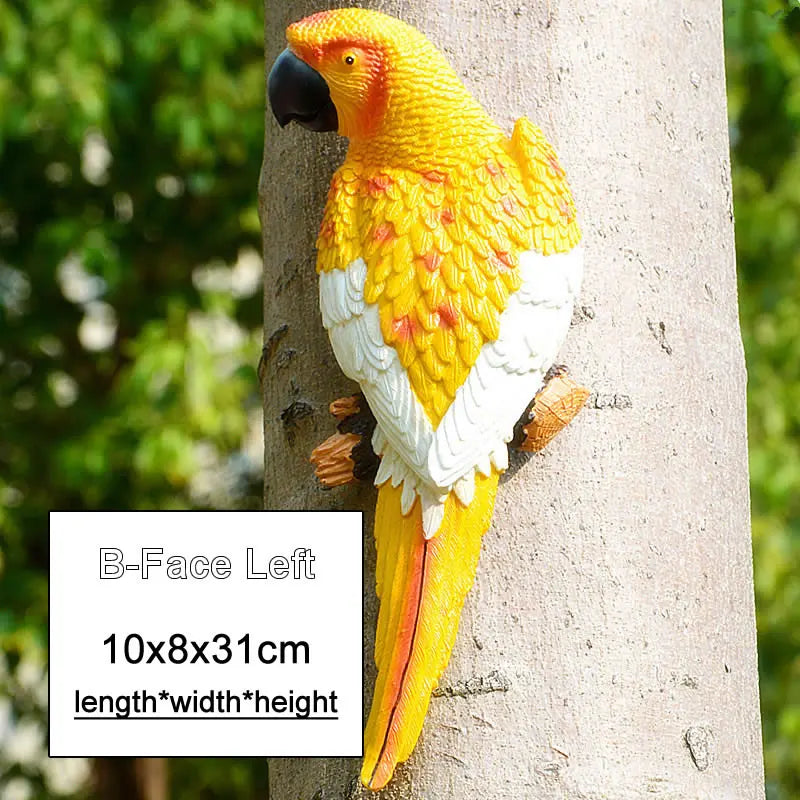 Resin Parrot Wall Mounted Garden Tree Decoration Statue Outdoor Animal Sculpture