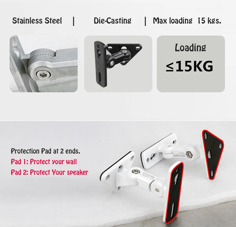 (1pair=2 piece) GU15A new universal 304 stainless steel alloy sound SPEAKER WALL bracket mount Audio stand hanger Load 15kg