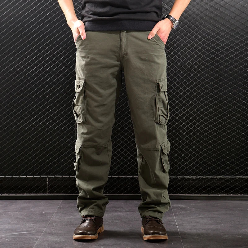 Men's Cargo Jogger Pants Loose Fit Hiking Sweatpants, Army Green/Yellow, Sizes 29-44