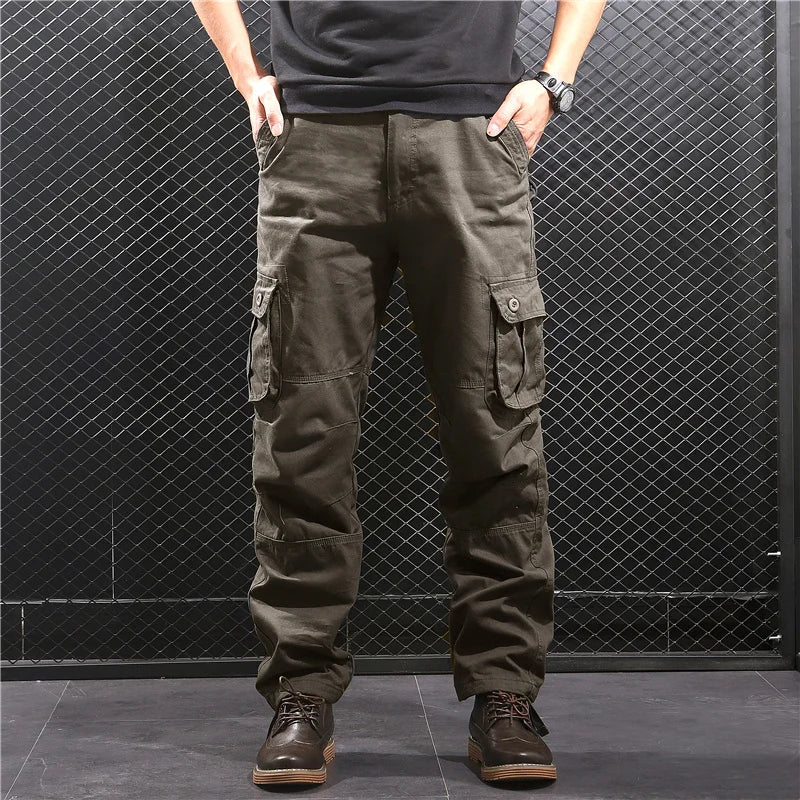 Men's Cargo Jogger Pants Loose Fit Hiking Sweatpants, Army Green/Yellow, Sizes 29-44