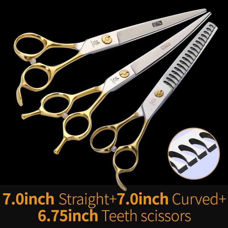 Fenice JP440C Steel Professional Pet Scissors Straight&Thinning&Curved Grooming Shears Tool Set