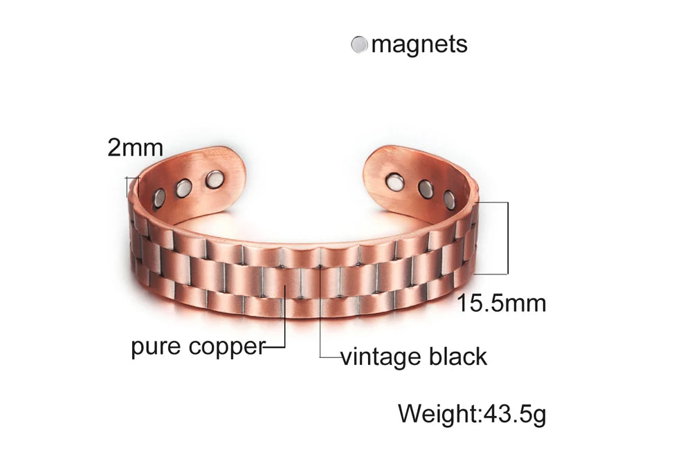 Vinterly Pure Copper Bracelets Men Magnetic Arthritis Relief Adjustable Magnets Cuff Banglse Health Energy Jewelry Women Men
