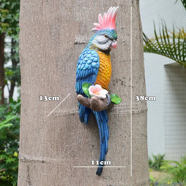 Resin Parrot Wall Mounted Garden Tree Decoration Statue Outdoor Animal Sculpture