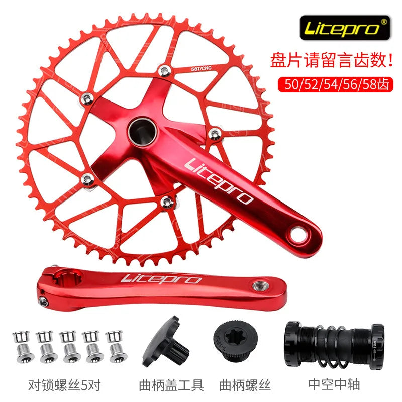 Litepro Folding Bike Hollow Integrated Crank Chainwheel Sprocket Central Shaft Bicycle Positive Negative Tooth Single Chainring