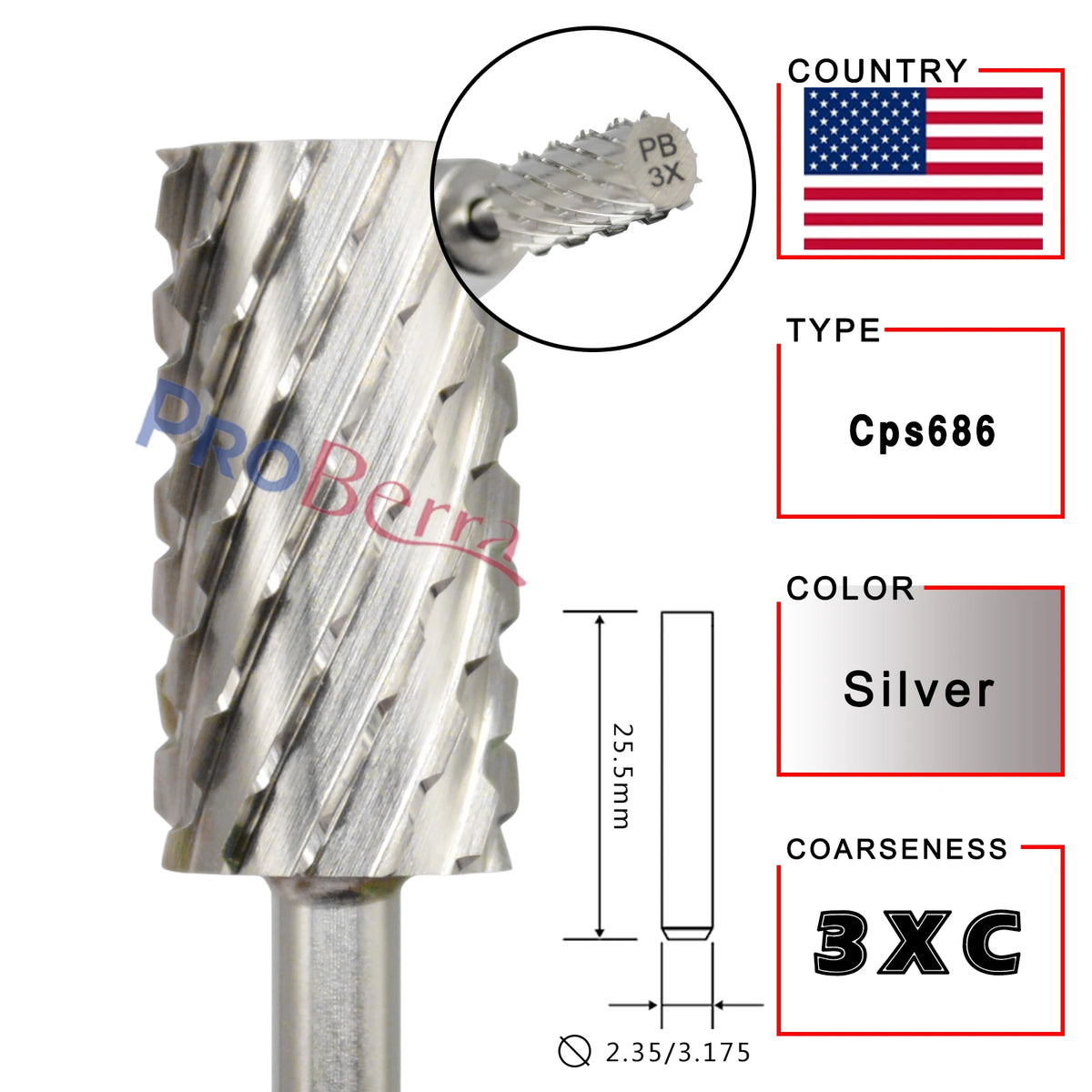RolinStar 6.6 Large Barrel Silver  steel Carbide High quality remove gel polish 4XC acrylic