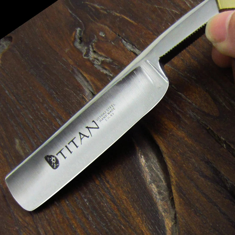 Titan straight razor with wood handle, stainless steel men's shaving tool, 1pc